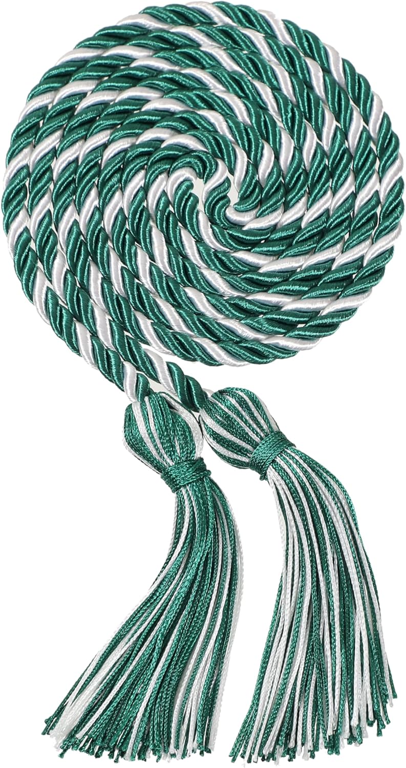 Erligo 2Pcs Graduation Multi Color Braided Honor Cords with Tassel for High School Bachelor Master Doctor 68" Long (Green White) - Image 2